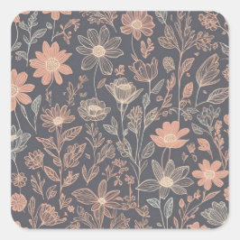 可愛いイラストレーショングラフィック描ライン花 スクエアシール