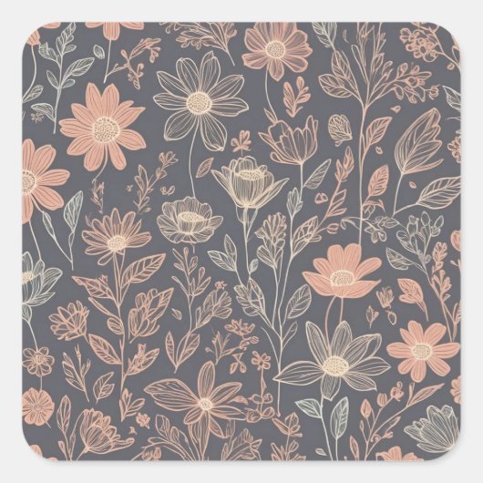 可愛いイラストレーショングラフィック描ライン花 スクエアシール (正面)