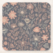 可愛いイラストレーショングラフィック描ライン花 スクエアペーパーコースター (正面)