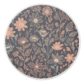 可愛いイラストレーショングラフィック描ライン花 セラミックノブ (正面)