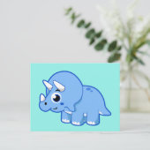 可愛いイラストレーショントリケラトプス恐竜。 ポストカード (スタンド正面)