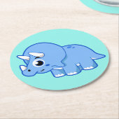 可愛いイラストレーショントリケラトプス恐竜。 ラウンドペーパーコースター (アングル)