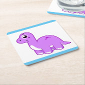 可愛いイラストレーションブロントサウルス恐竜。 スクエアペーパーコースター (アングル)