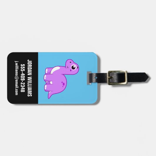 可愛いイラストレーションブロントサウルス恐竜。 ラゲッジタグ (正面横)