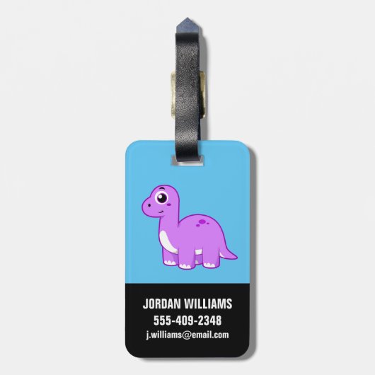 可愛いイラストレーションブロントサウルス恐竜。 ラゲッジタグ (裏面縦)