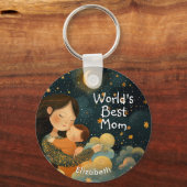 可愛いイラストレーション・オブ・マザー&チャイルド | 母の日 キーホルダー (正面)
