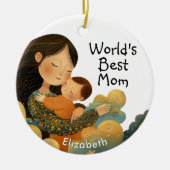 可愛いイラストレーション・オブ・マザー&チャイルド | 母の日 セラミックオーナメント (正面)