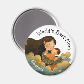 可愛いイラストレーション・オブ・マザー&チャイルド | 母の日 マグネット (正面/裏面)