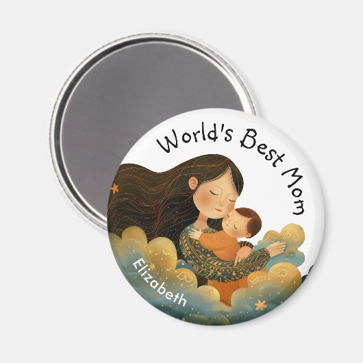 可愛いイラストレーション・オブ・マザー&チャイルド | 母の日 マグネット (正面/裏面)