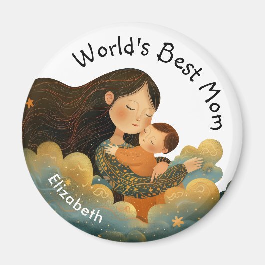 可愛いイラストレーション・オブ・マザー&チャイルド | 母の日 マグネット (正面)