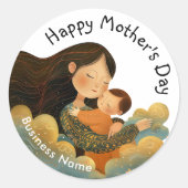 可愛いイラストレーション・オブ・マザー&チャイルド | 母の日 ラウンドシール (正面)