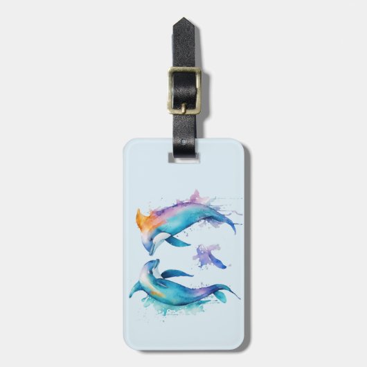 可愛いイルカが二人 ラゲッジタグ (正面縦)