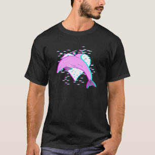 可愛いイルカきらびやかなピクセル化ハートVAPORWAVE Tシャツ