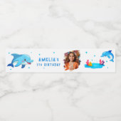 可愛いイルカの海の動物フォトバースデーパーティー ペットボトルラベル (シングルラベル)