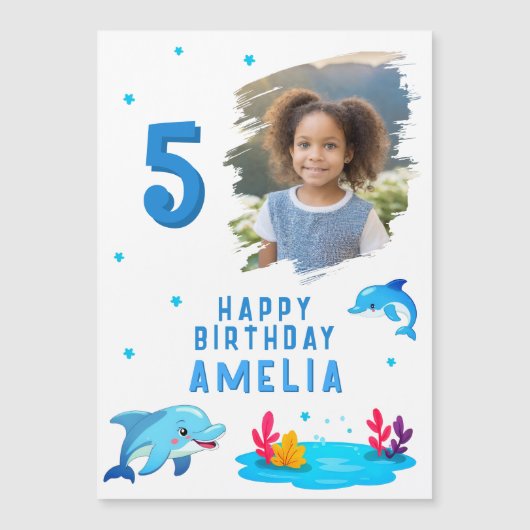 可愛いイルカ海獣フォト誕生日マグネット (正面)