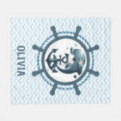 可愛いイルカ&いかりインサイドシップ航海のホイール フリースブランケット (正面(横))