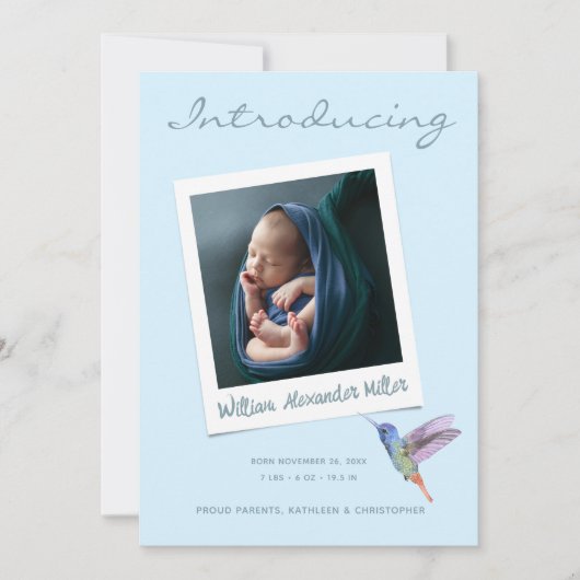 可愛いインスタントモダン写真複数3枚誕生 案内状 (正面)