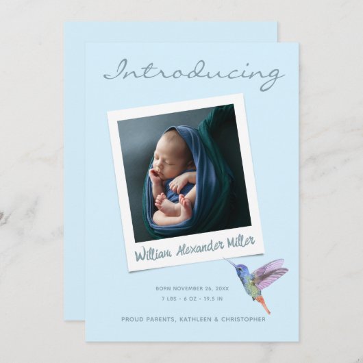 可愛いインスタントモダン写真複数3枚誕生 案内状 (正面/裏面)