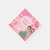 可愛いインディアンブライダルカップルのピンクの蓮の花 スタンダードカクテルナプキン (角)