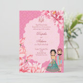 可愛いインディアンブライダルカップルのピンクの蓮の花 招待状 (スタンド正面)