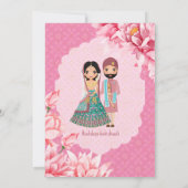 可愛いインディアンブライダルカップルのピンクの蓮の花 招待状 (裏面)