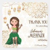 可愛いインディアン花嫁の金色のマンダラパーソナライズされた スクエアシール (正面)