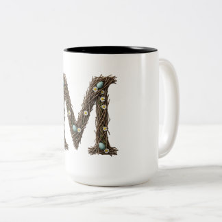 可愛いイースターのイニシャルMマグカップ Rustic+Floral+Letter ツートーンマグカップ
