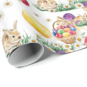 可愛いイースターバニーとバスケットのパーティーラップをタイル ラッピングペーパー (ロールコーナー)