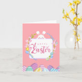 可愛いイースターバニーのウサギの写真 カード (黄色い花)