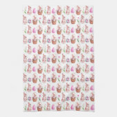 可愛いイースターバニーのバニータイル模様 キッチンタオル (縦)