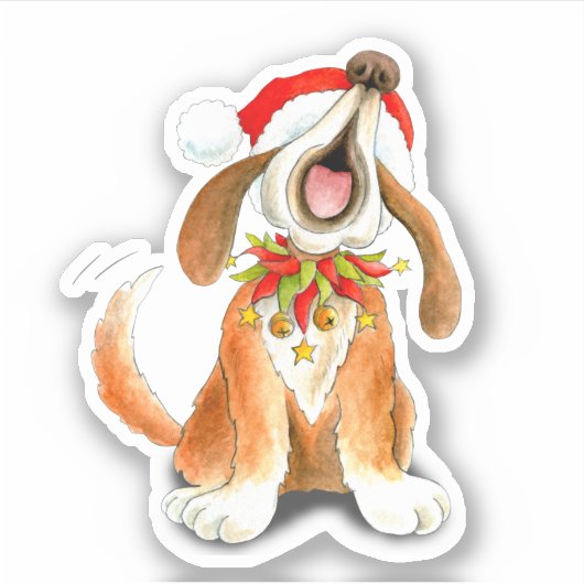 可愛いウィムシーなクリスマスキャロルの歌う犬 シール (正面)