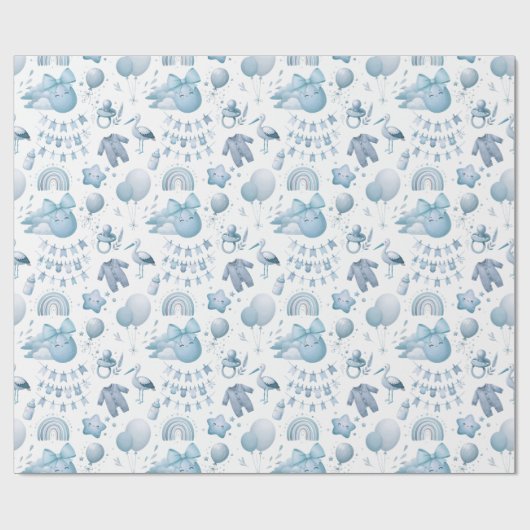 可愛いウィムシー赤ちゃんシャワーブルーラッピング転が紙 ラッピングペーパー (フラット)
