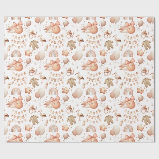 可愛いウィムシー赤ちゃんシャワーベージュラッピング転が紙 ラッピングペーパー (フラット)