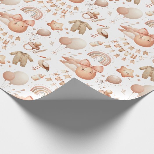 可愛いウィムシー赤ちゃんシャワーベージュラッピング転が紙 ラッピングペーパー (角)