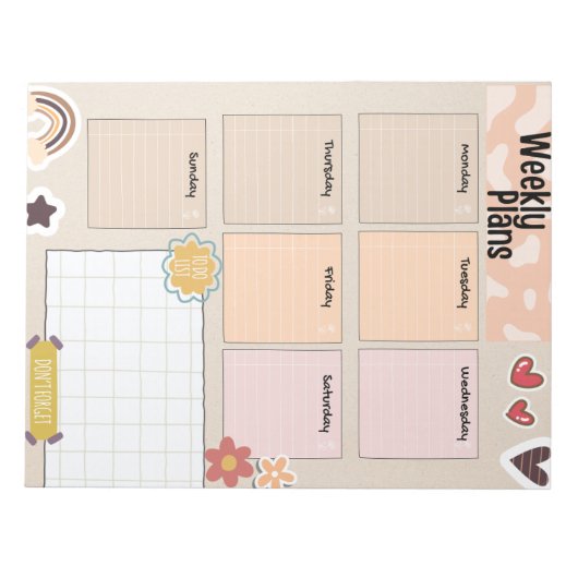 可愛いウィークリープランナー&To-Doリストメモ帳 ノートパッド (正面)