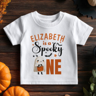 可愛いウォーターカラーハロウィン不気味幽霊名 ベビーTシャツ