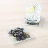 可愛いウオータカラーアフェンピンシャー子犬顔 ガラスコースター (アングル)