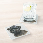 可愛いウオータカラーアフェンピンシャー子犬顔 ガラスコースター (アングル)