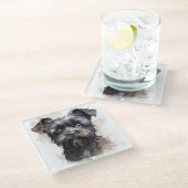 可愛いウオータカラーアフェンピンシャー子犬顔 ガラスコースター (アングル)