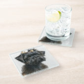 可愛いウオータカラーアフェンピンシャー子犬顔 ガラスコースター (アングル)