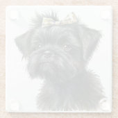 可愛いウオータカラーアフェンピンシャー子犬顔 ガラスコースター (裏面)