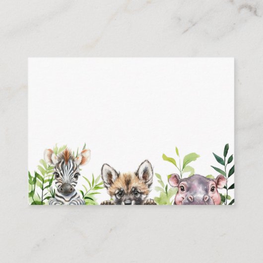 可愛いウオーターカラーサファリ動物おむつラッフル エンクロージャーカード (裏面)