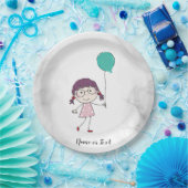 可愛いウオーターカラースティックガールティール(緑がかった色)バルーンエレガント ペーパープレート (パーティー)