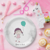 可愛いウオーターカラースティックガールティール(緑がかった色)バルーンエレガント ペーパープレート (パーティー)