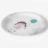 可愛いウオーターカラースティックガールティール(緑がかった色)バルーンエレガント ペーパープレート (アングル)