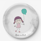 可愛いウオーターカラースティックガールティール（緑がかった色）バルーンエレガント ペーパープレート (正面)