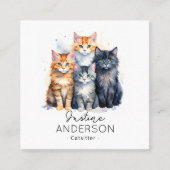 可愛いウオーターコイラストレーションの猫キャットシッター スクエア名刺 (正面)