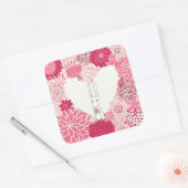 可愛いウサギとロマンチックなフローラバックグラウンド スクエアシール (封筒)