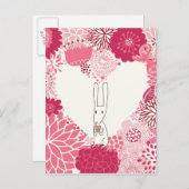 可愛いウサギとロマンチックなフローラバックグラウンド ポストカード (正面/裏面)