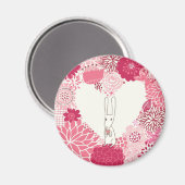 可愛いウサギとロマンチックなフローラバックグラウンド マグネット (正面/裏面)